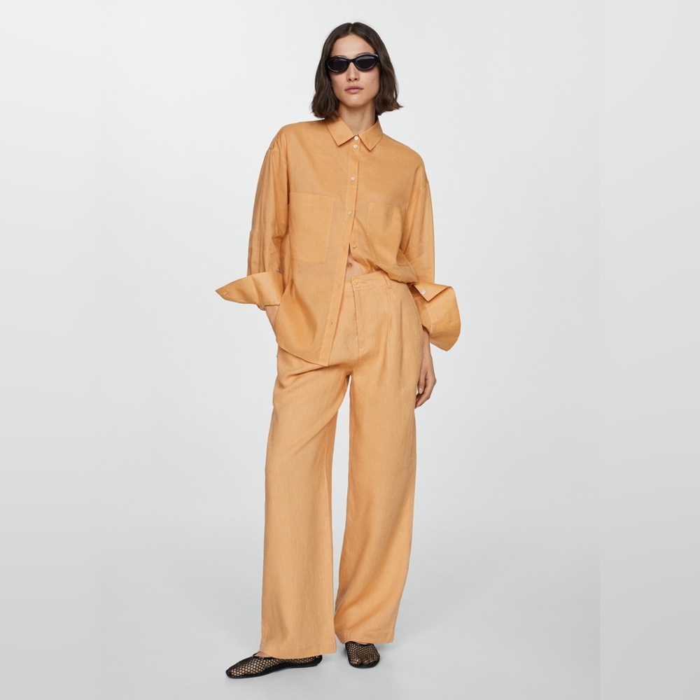 Mango Wide Leg Orange Pants for Women - Picture 4 of 11